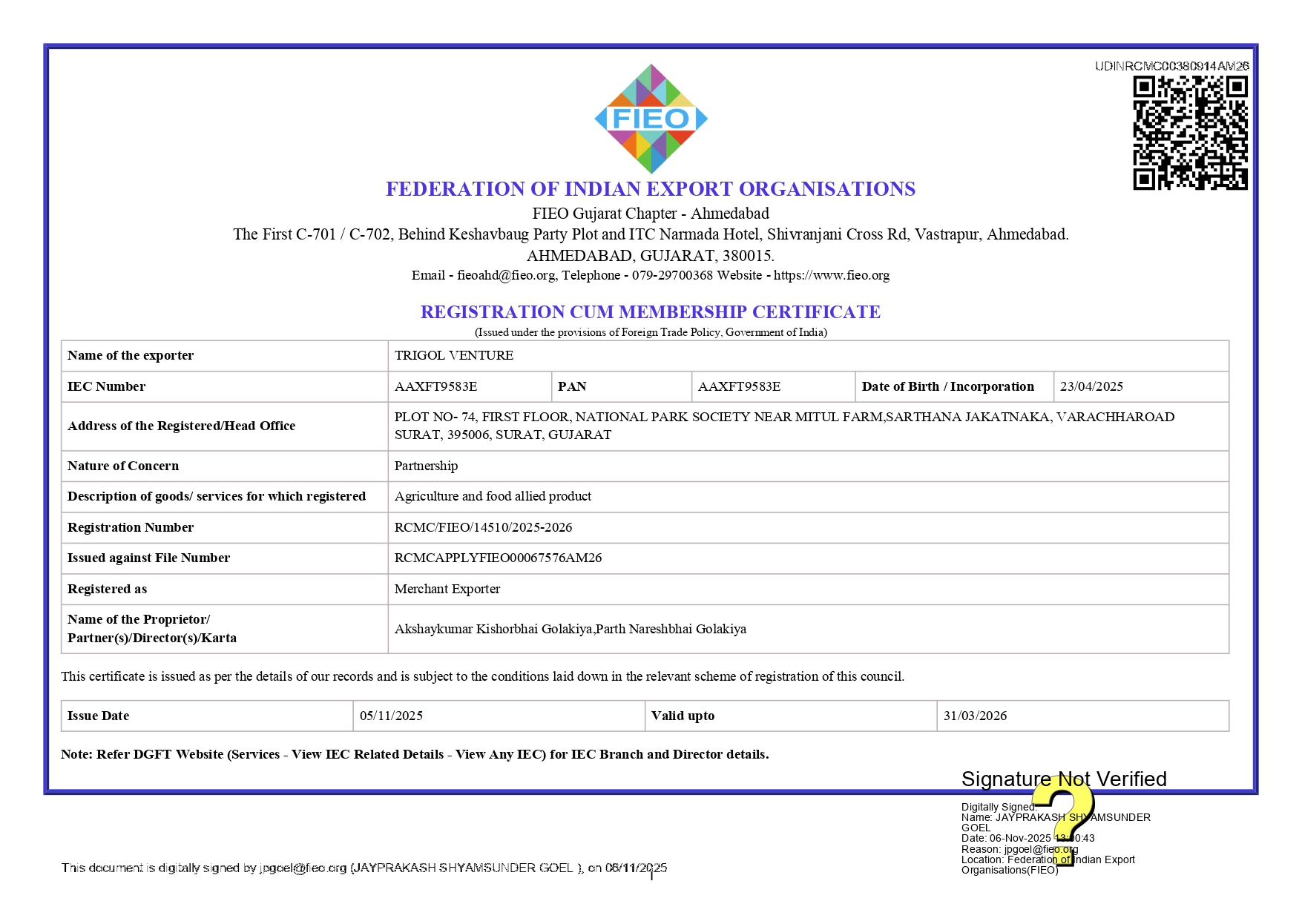 FIEO Certificate